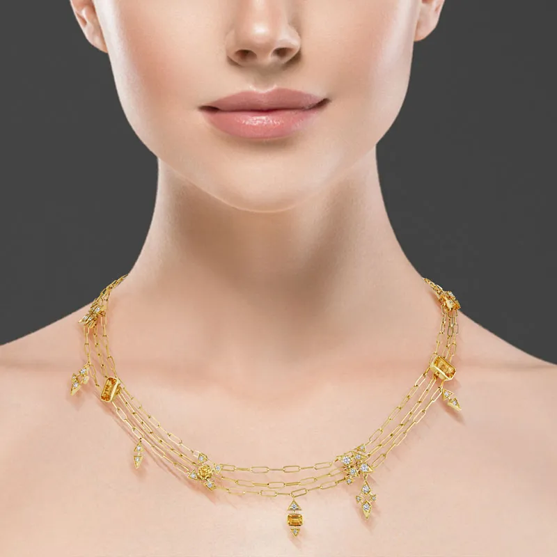 18k Onsa Yellow Gold Necklace With 0.93 Cts Vs-Gh Diamonds  And Citrine