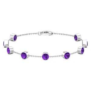 2 CT Bezel Set Amethyst Station Chain Bracelet