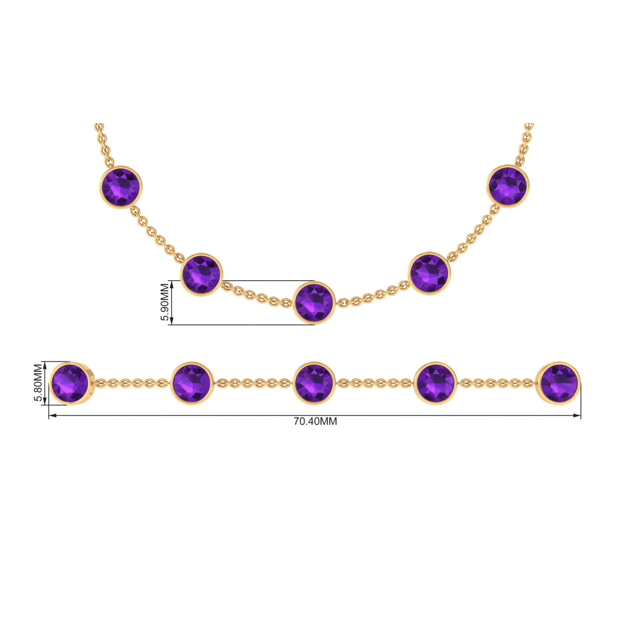 2 CT Bezel Set Amethyst Station Chain Bracelet