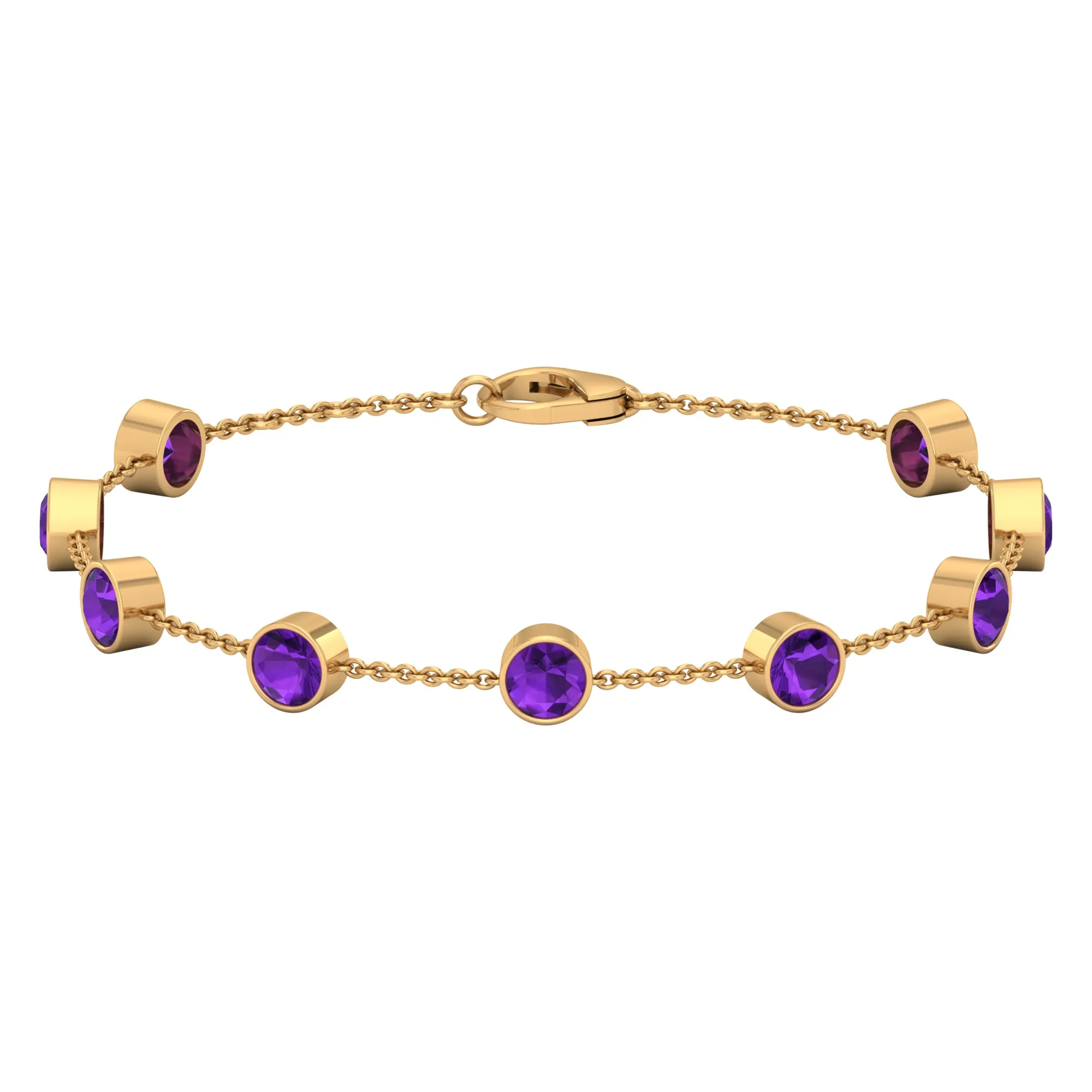 2 CT Bezel Set Amethyst Station Chain Bracelet