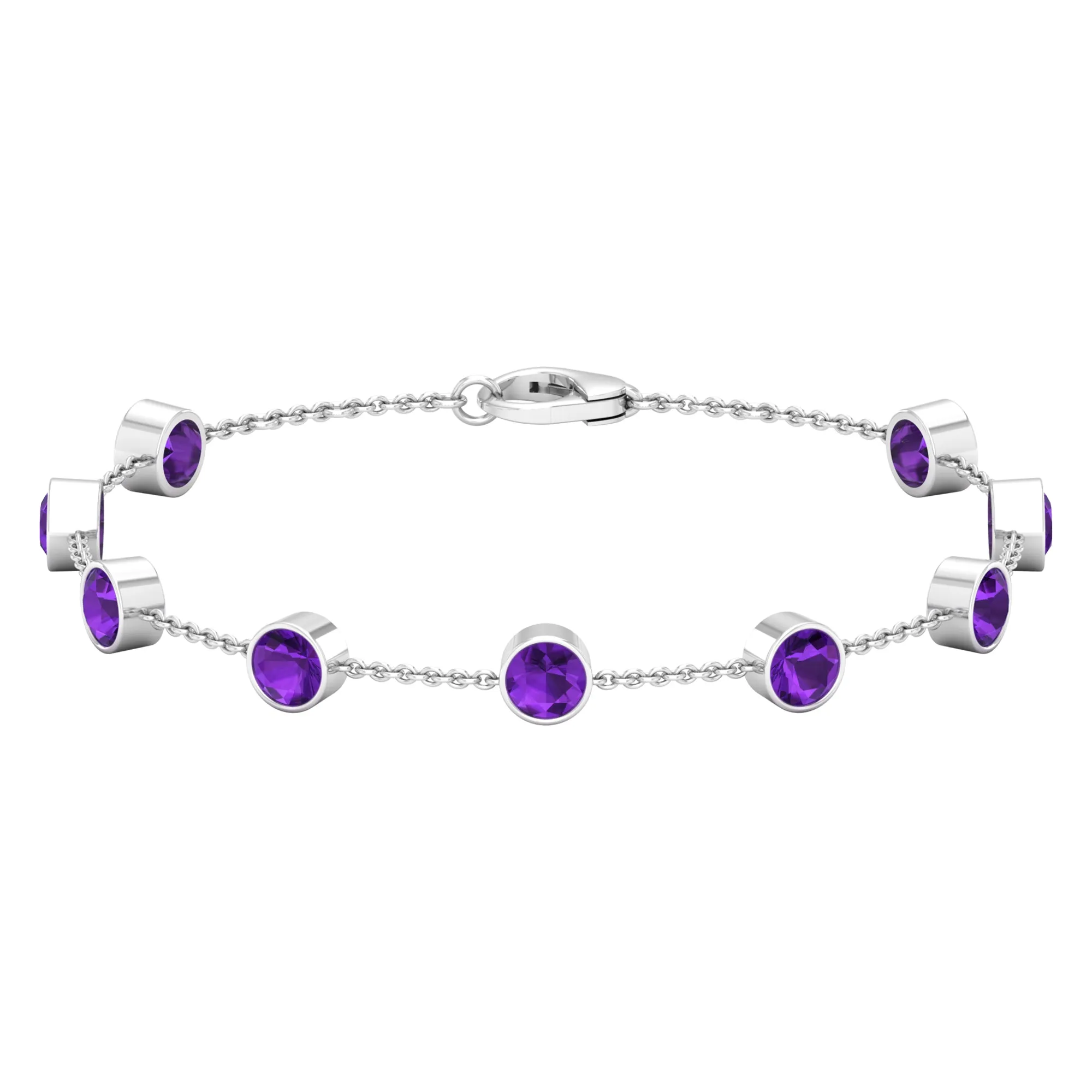 2 CT Bezel Set Amethyst Station Chain Bracelet