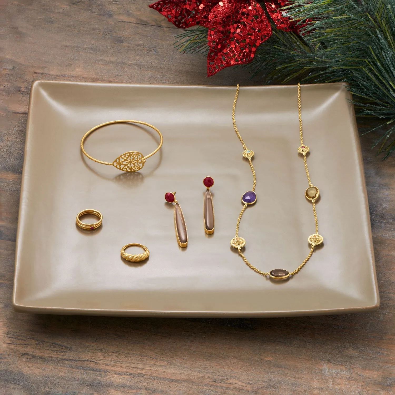 24" 14 Karat Gold Plate Multi Stone Necklace