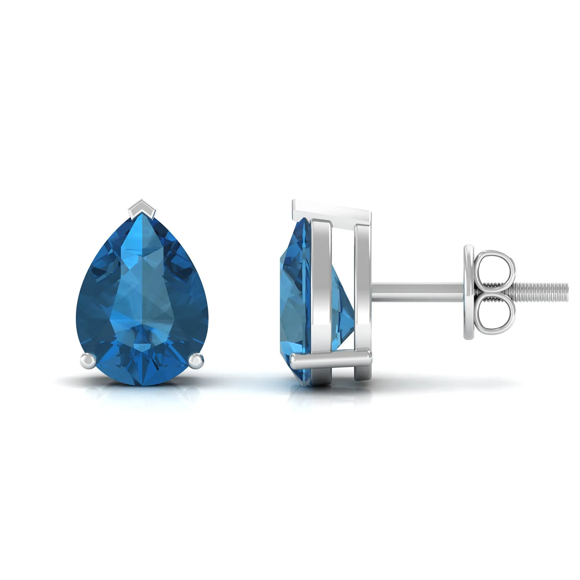 2.50 CT Solitaire Stud Earrings with Pear Shaped London Blue Topaz