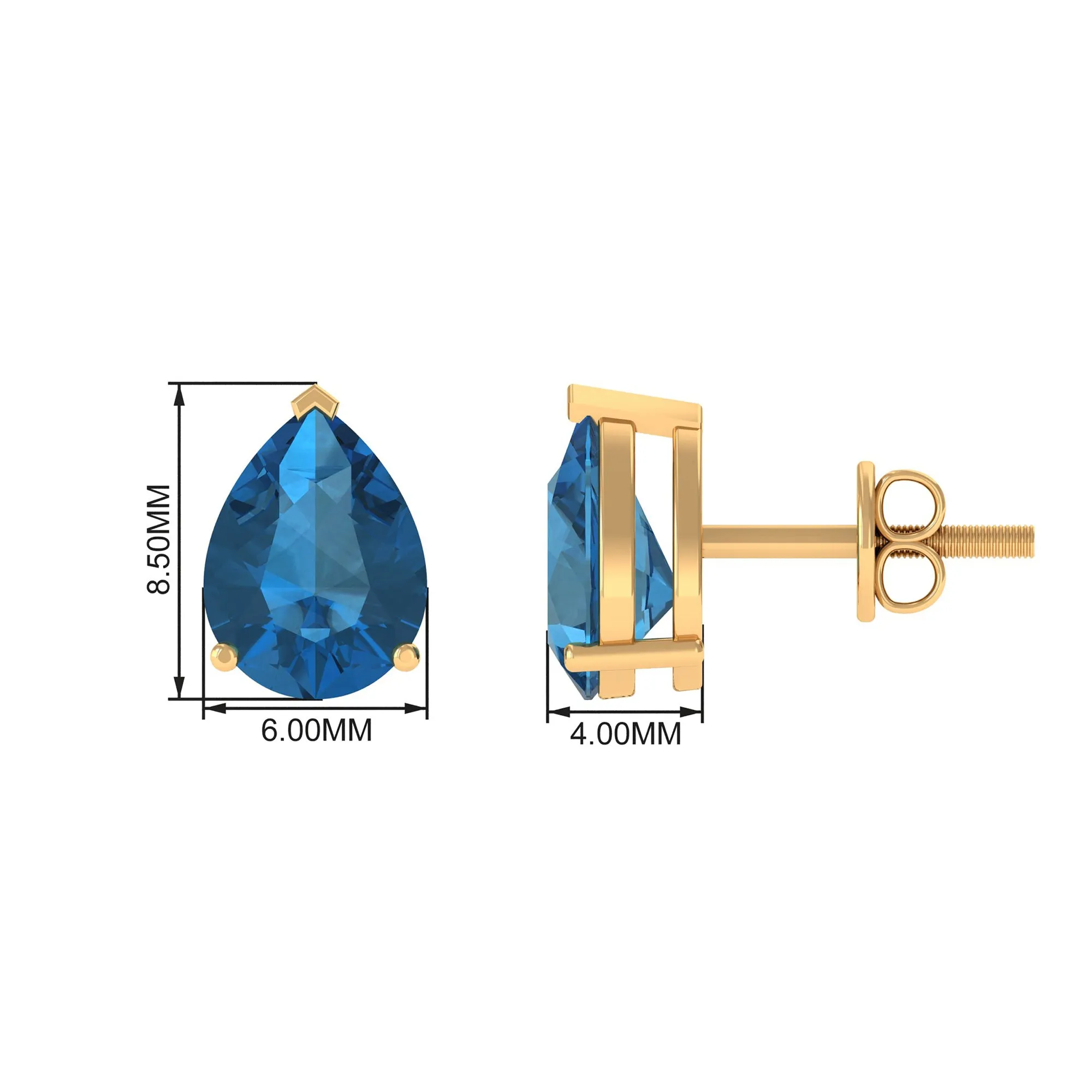 2.50 CT Solitaire Stud Earrings with Pear Shaped London Blue Topaz