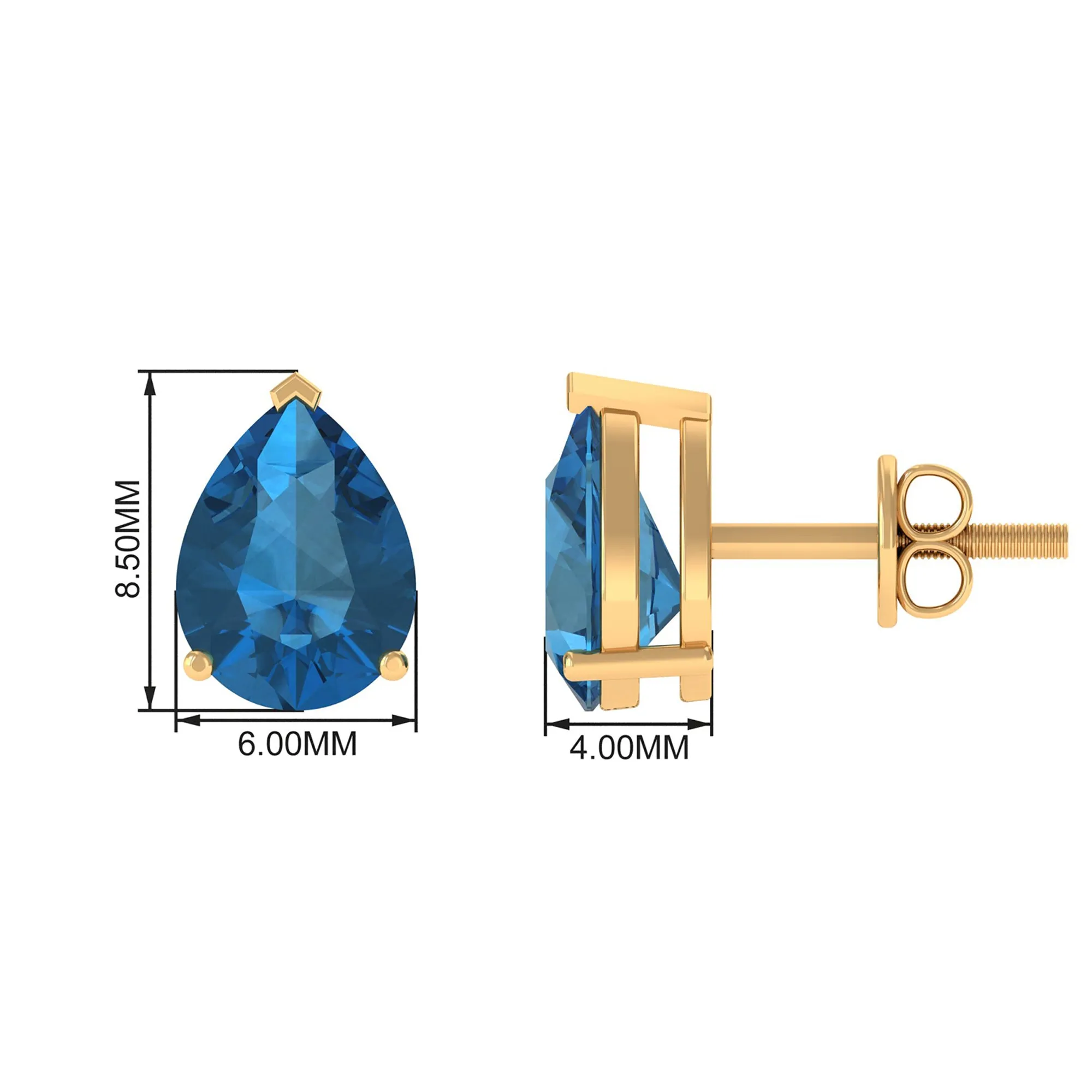 2.50 CT Solitaire Stud Earrings with Pear Shaped London Blue Topaz