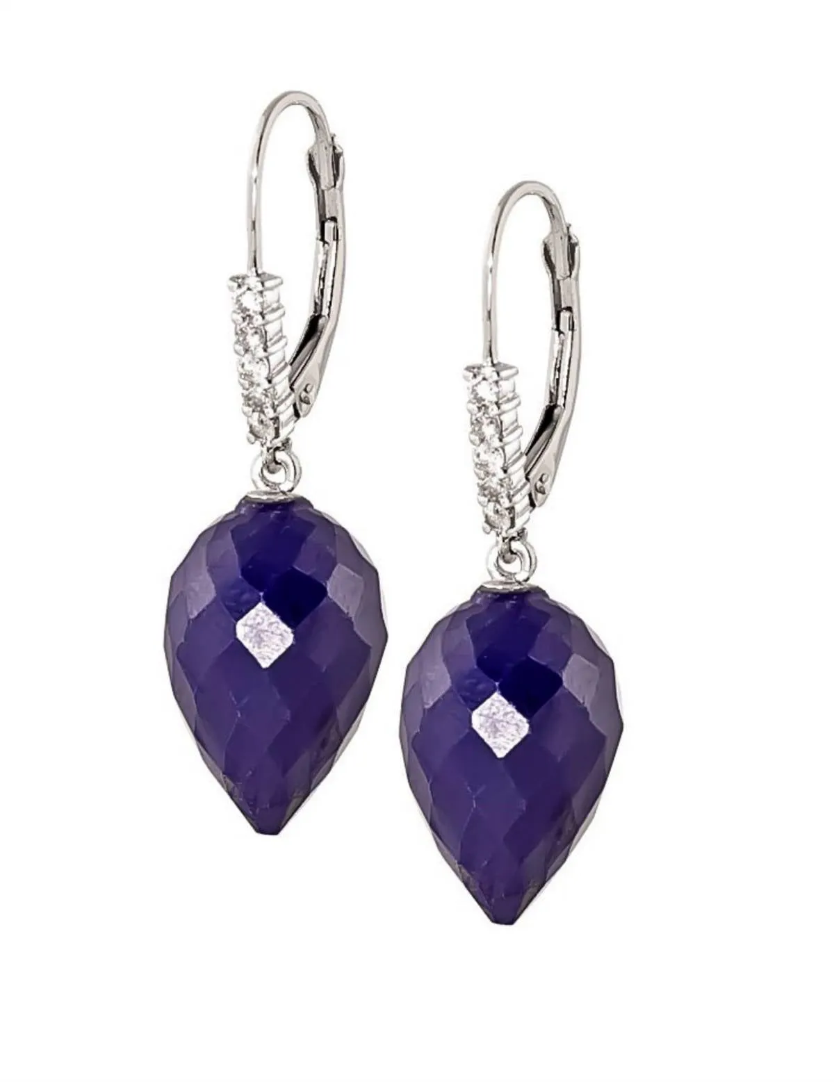 25.95 Carat 14K Solid White Gold Drop Briolette Sapphire Diamond Earrings