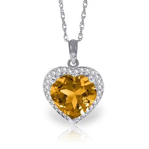 3.24 Carat 14K Solid White Gold Necklace Natural Diamond Heart Citrine