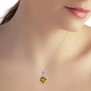 3.24 Carat 14K Solid White Gold Necklace Natural Diamond Heart Citrine