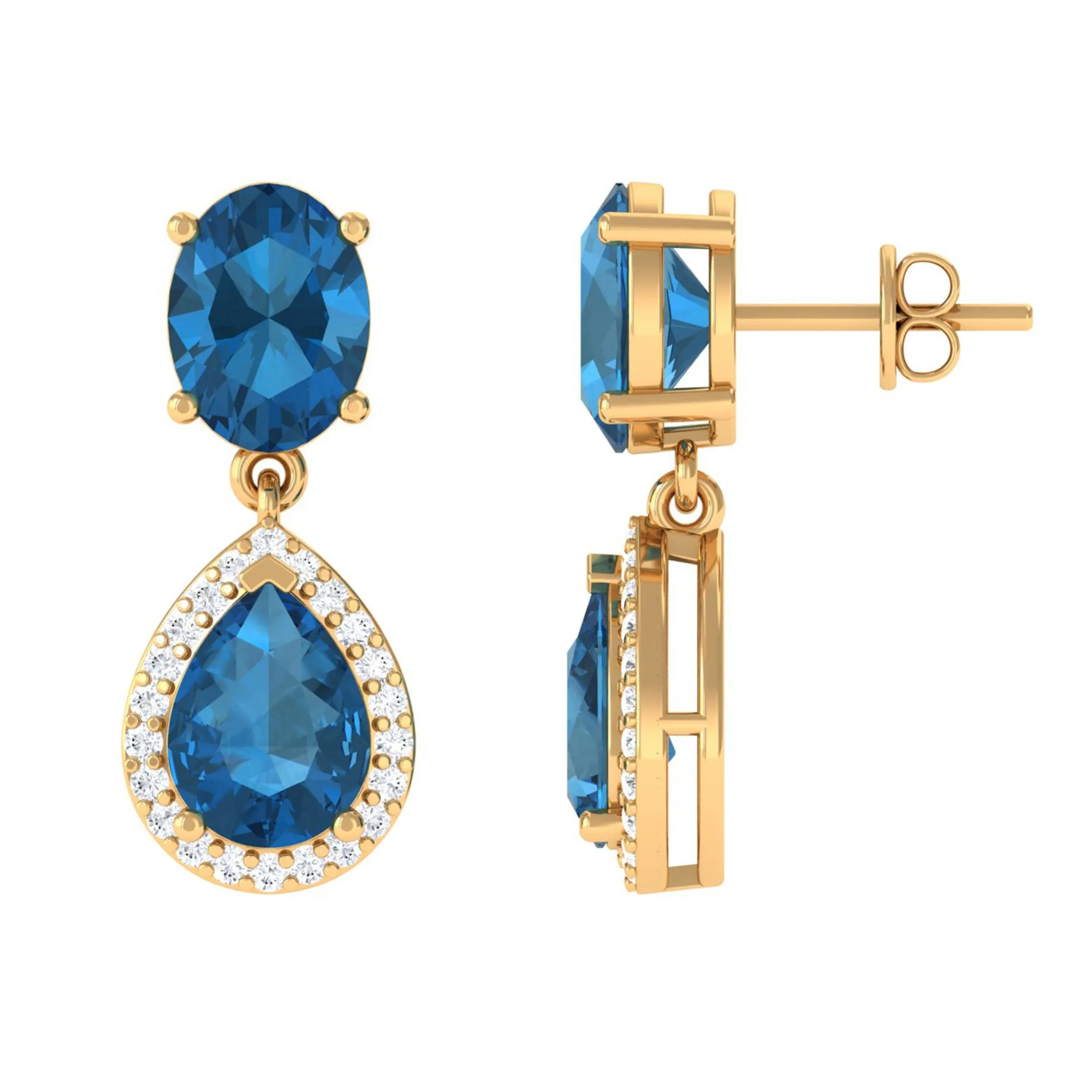 4.5 CT London Blue Topaz and Diamond Dangle Drop Earrings