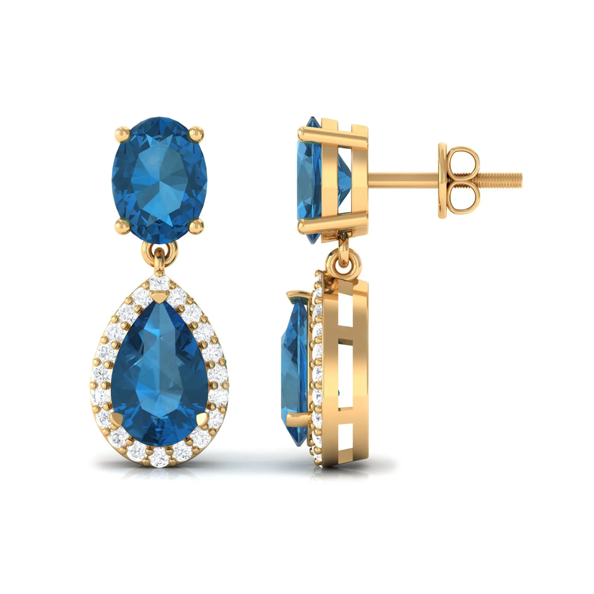 4.5 CT London Blue Topaz and Diamond Dangle Drop Earrings