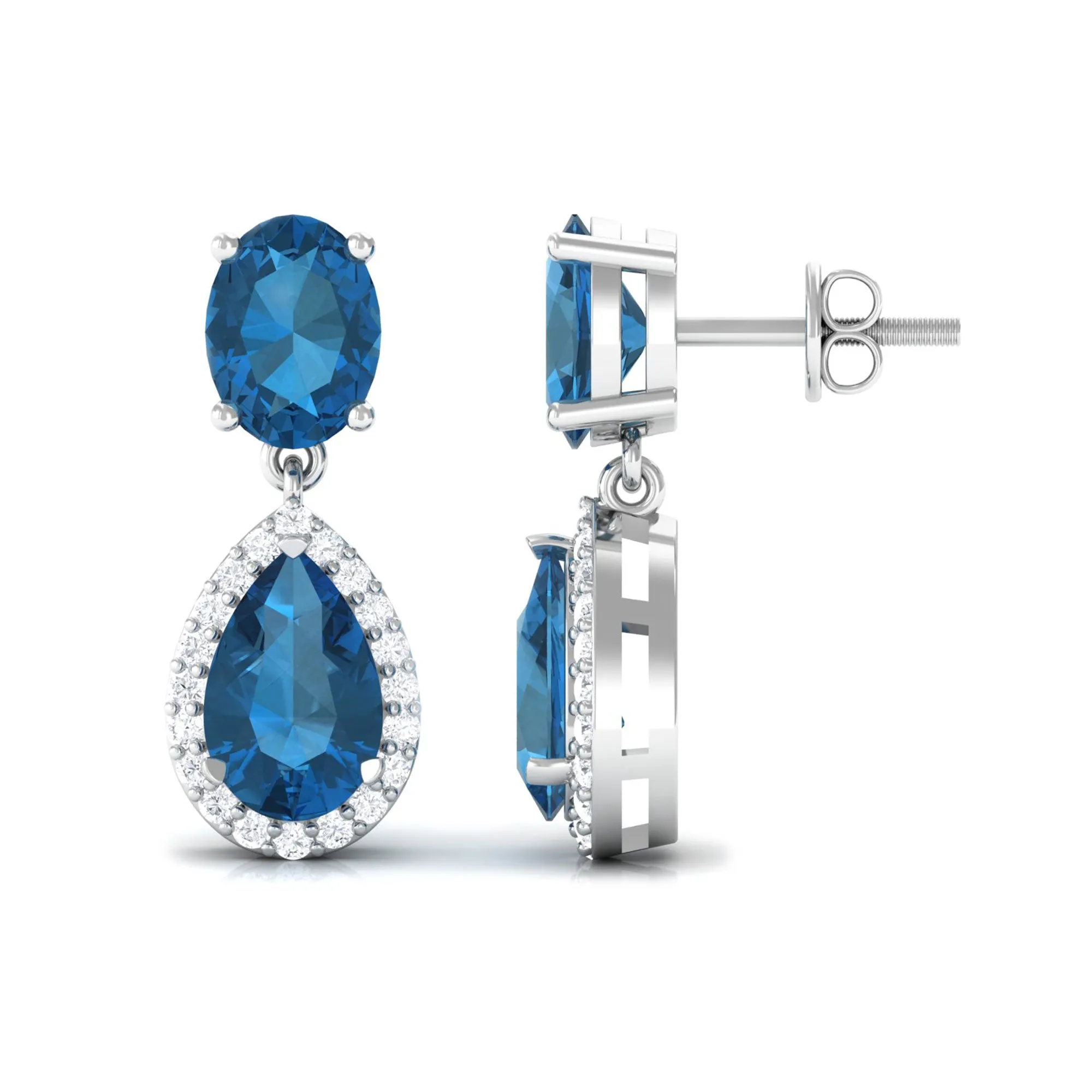 4.5 CT London Blue Topaz and Diamond Dangle Drop Earrings