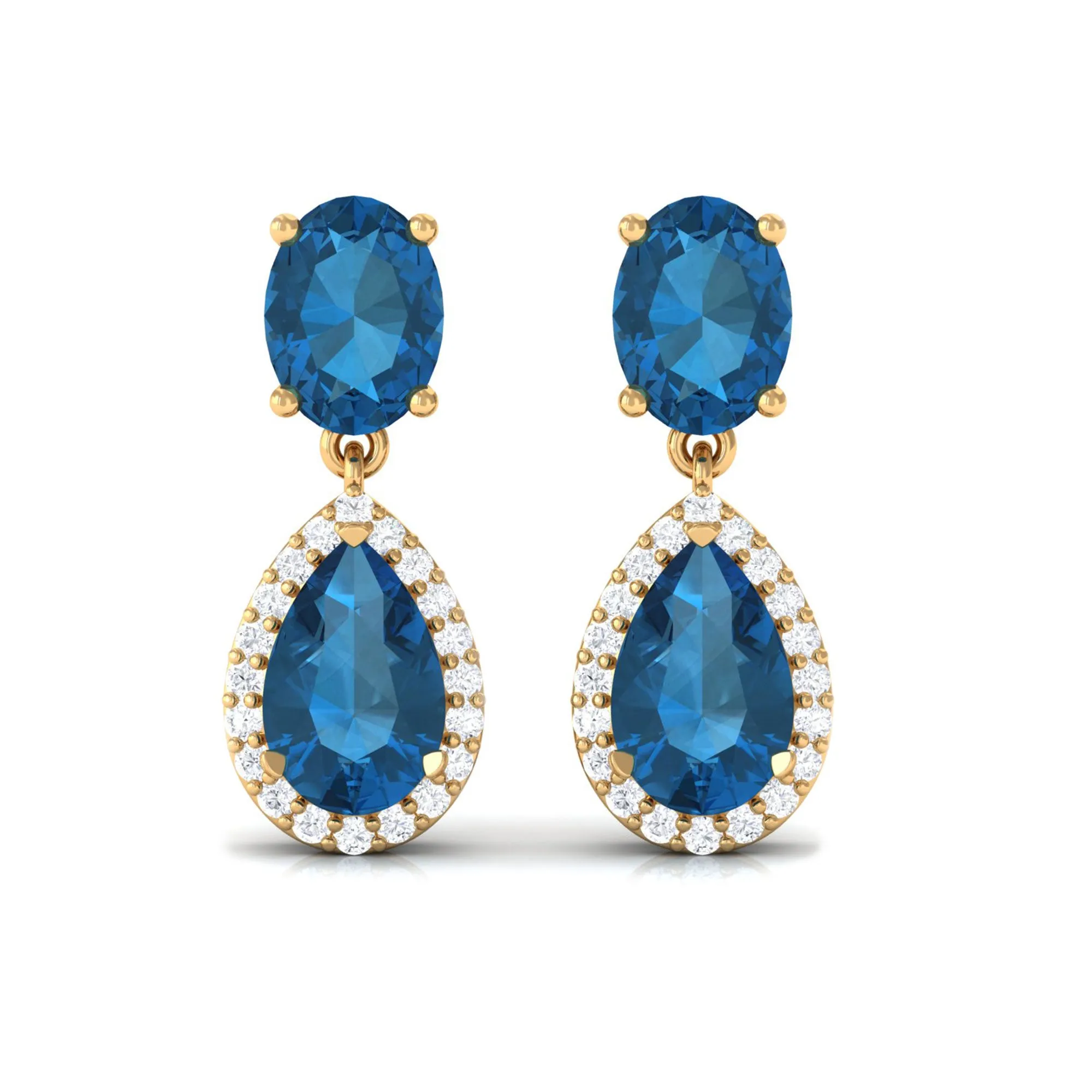 4.5 CT London Blue Topaz and Diamond Dangle Drop Earrings