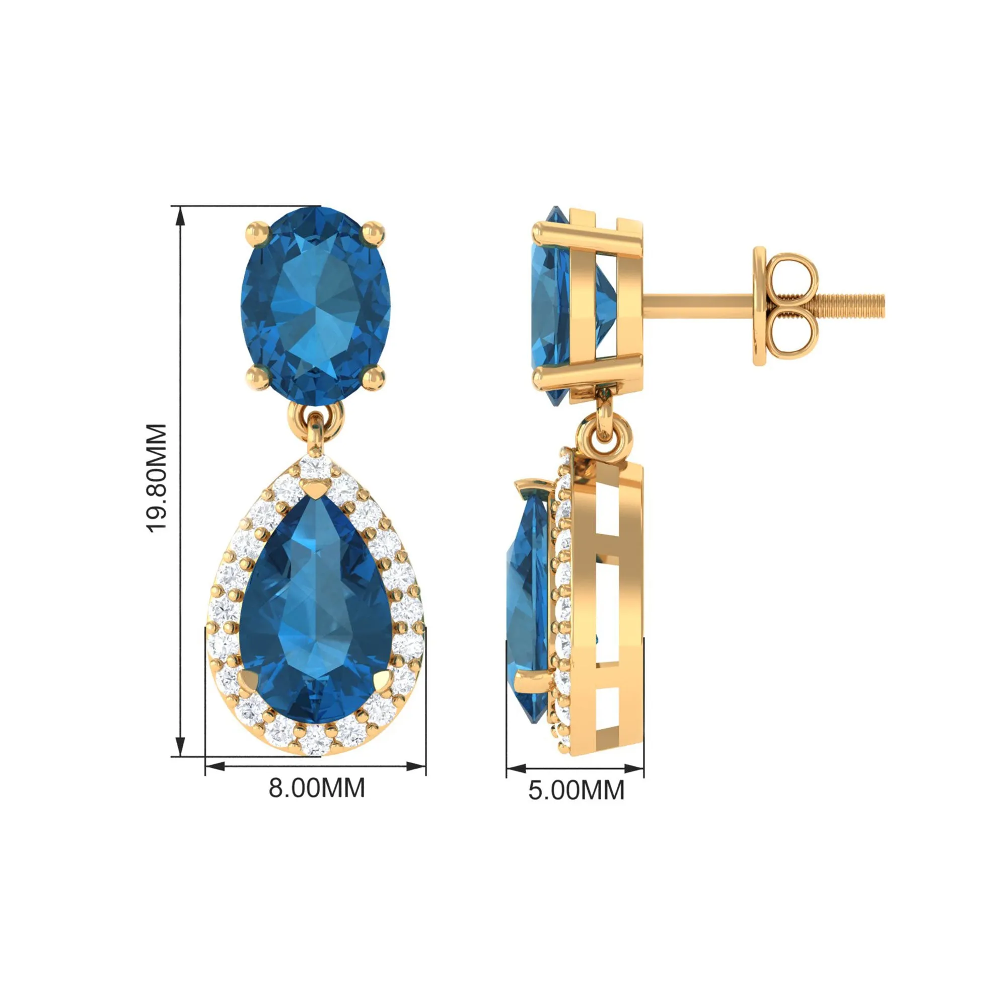 4.5 CT London Blue Topaz and Diamond Dangle Drop Earrings