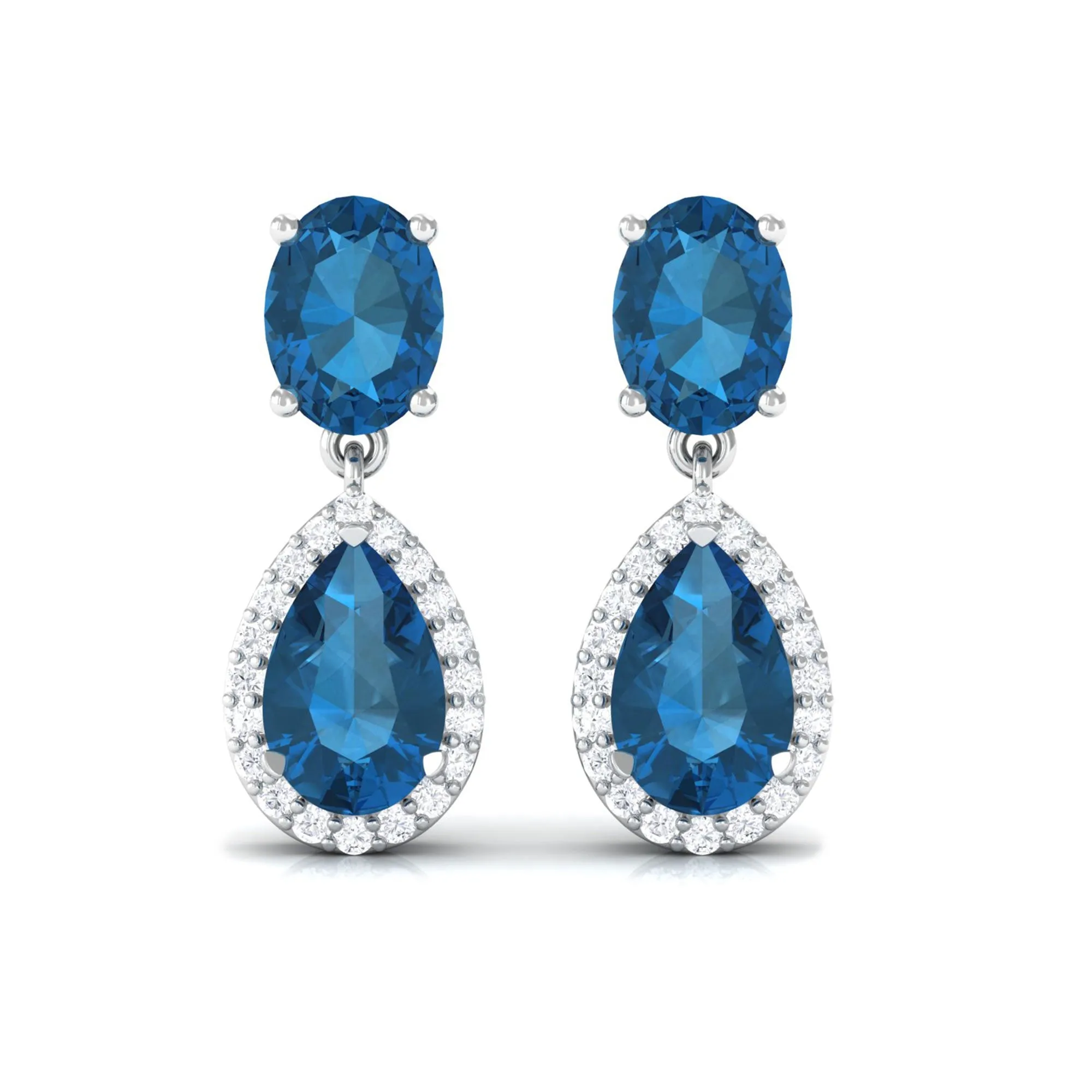 4.5 CT London Blue Topaz and Diamond Dangle Drop Earrings