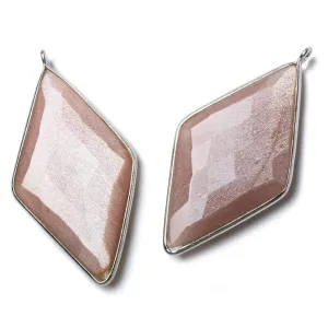 45x24mm Silver Bezeled Peach Moonstone Kite Pendant 1 Bead