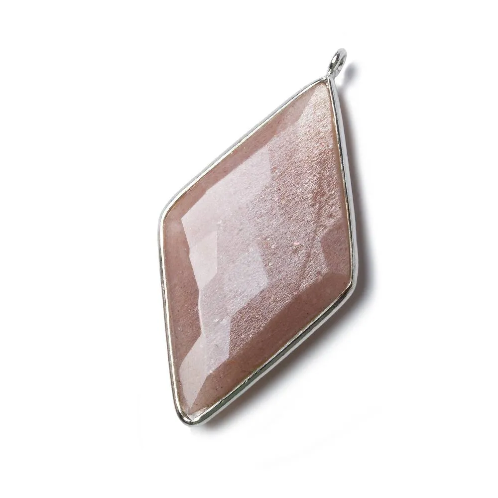 45x24mm Silver Bezeled Peach Moonstone Kite Pendant 1 Bead