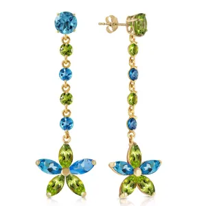 4.8 Carat 14K Solid Yellow Gold Chandelier Earrings Natural Blue Topaz