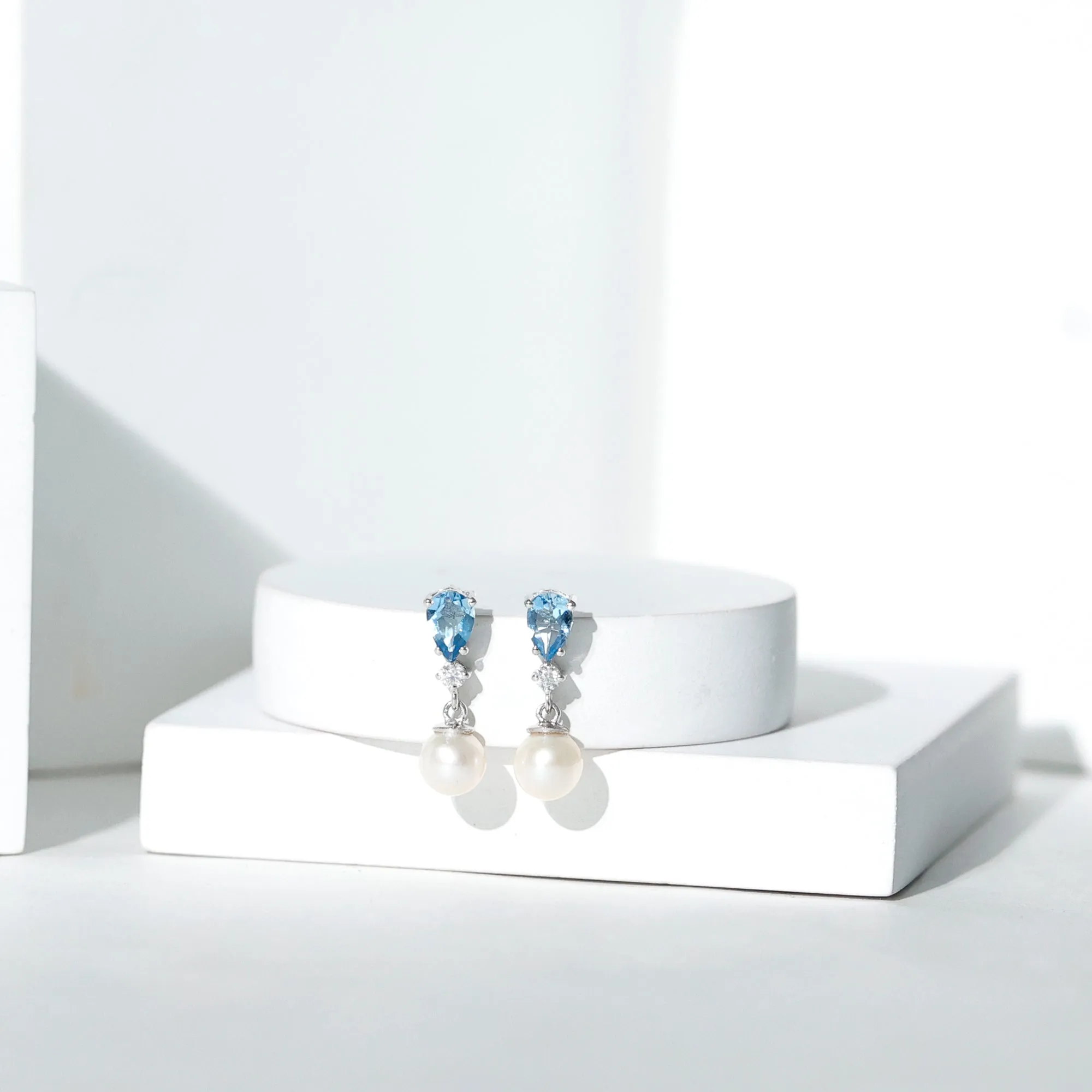 5.25 CT Aquamarine and Moissanite Dangle Earrings with Freshwater Pearl Drop