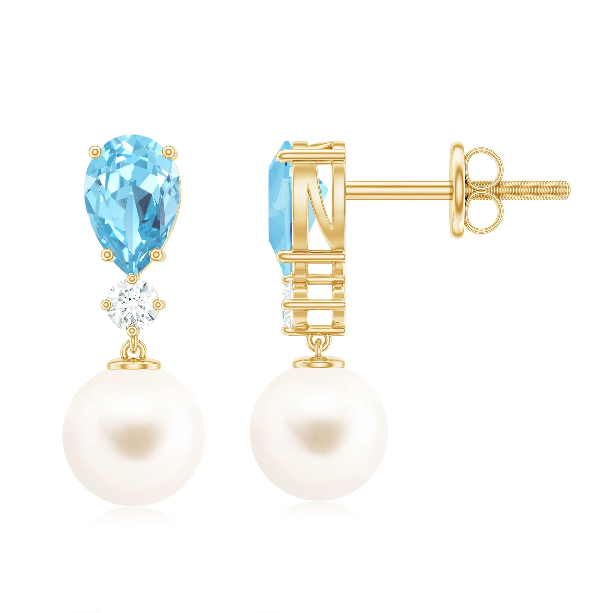 5.25 CT Aquamarine and Moissanite Dangle Earrings with Freshwater Pearl Drop