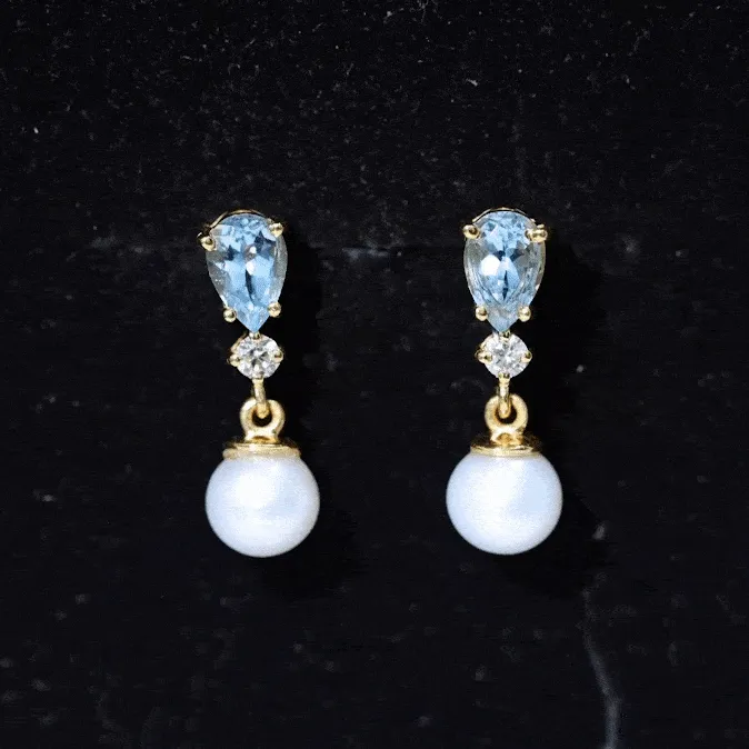 5.25 CT Aquamarine and Moissanite Dangle Earrings with Freshwater Pearl Drop