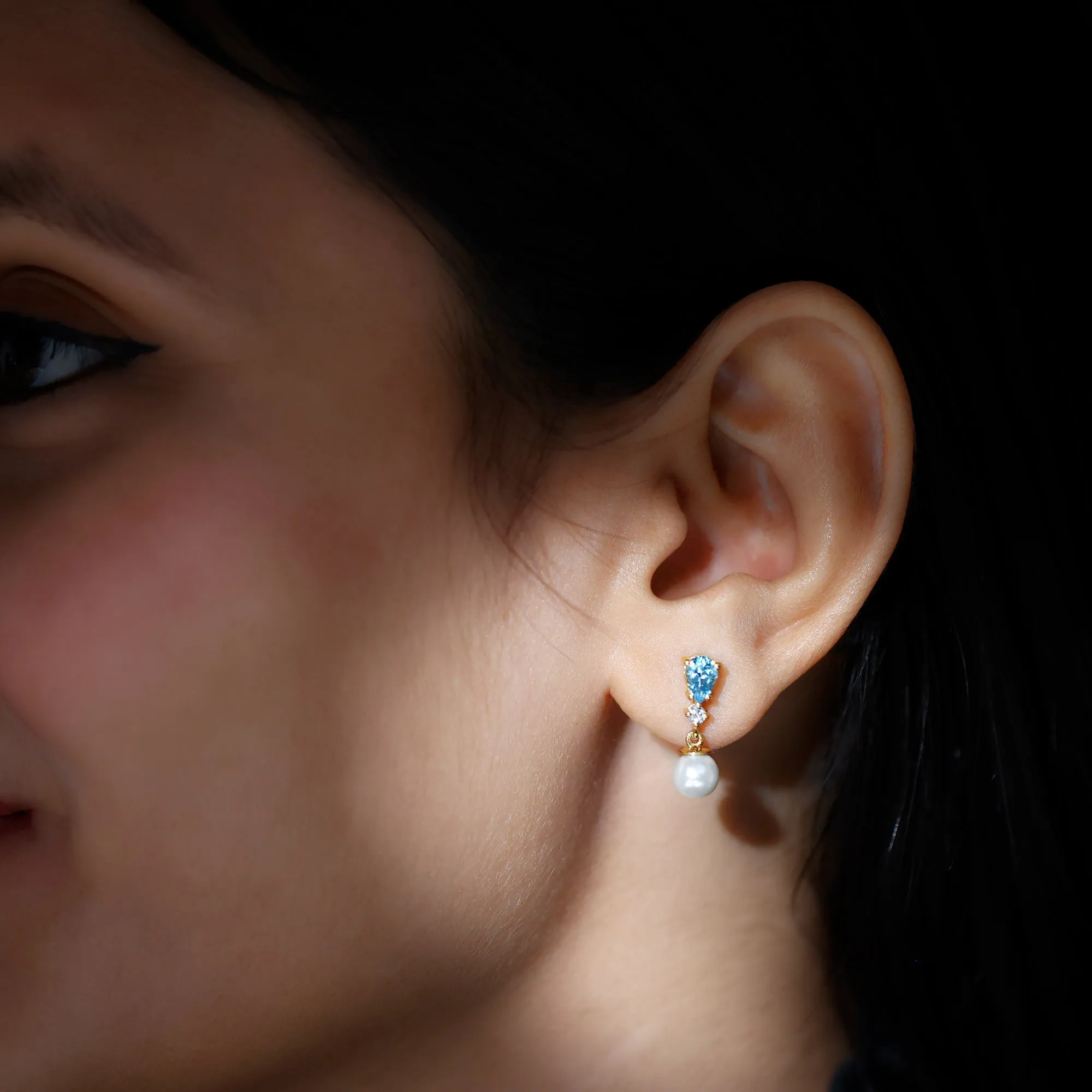 5.25 CT Aquamarine and Moissanite Dangle Earrings with Freshwater Pearl Drop