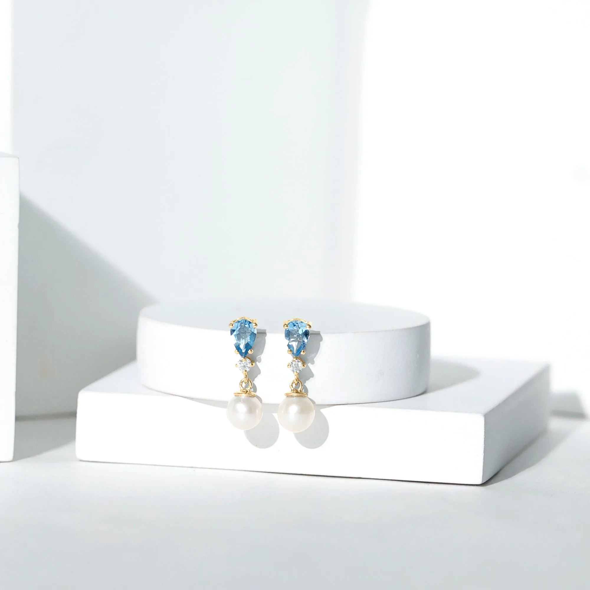 5.25 CT Aquamarine and Moissanite Dangle Earrings with Freshwater Pearl Drop