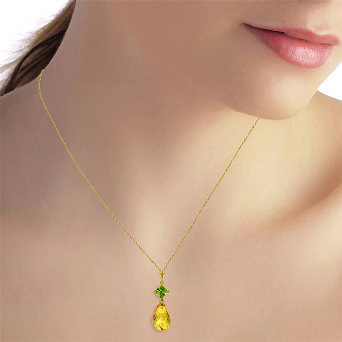 5.5 Carat 14K Solid Yellow Gold Forget Not Yet Peridot Citrine Necklace