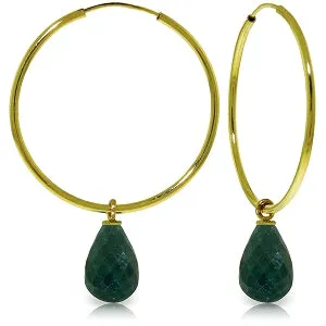 6.6 Carat 14K Solid Yellow Gold Hoop Earrings Natural Emerald