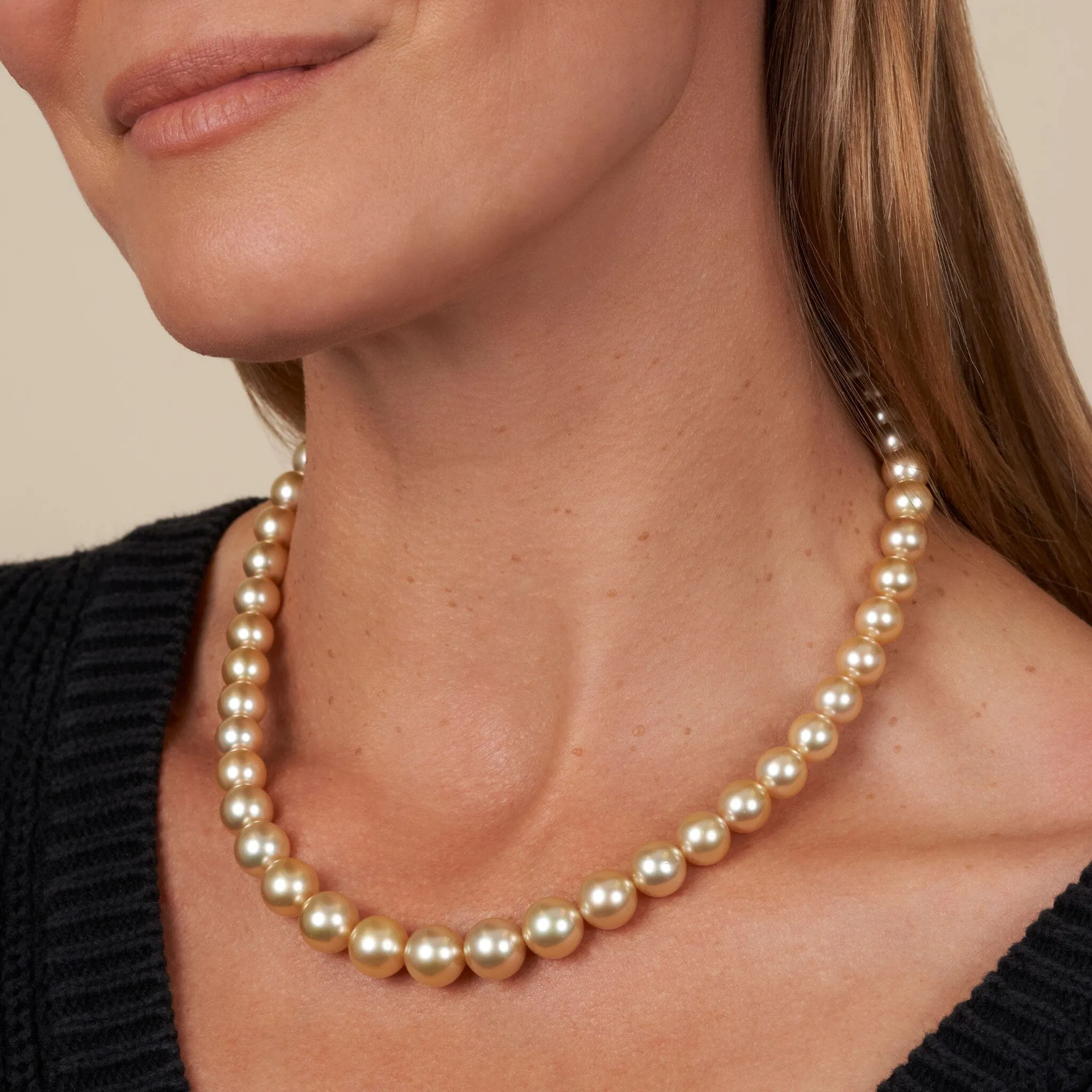 8.1-10.9 mm AA /AAA Golden South Sea Round Pearl Necklace