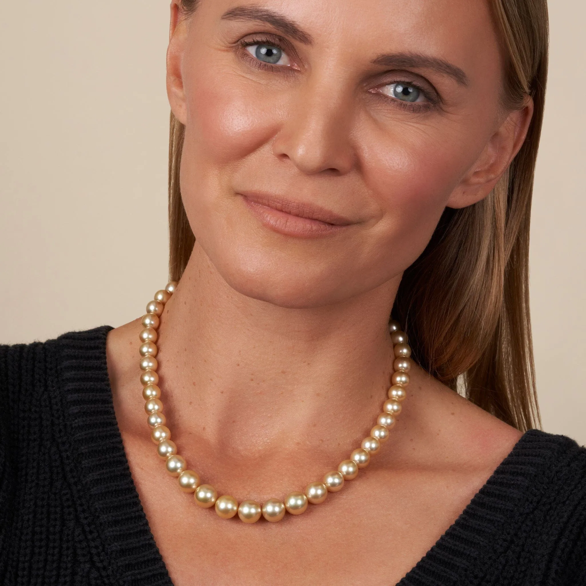 8.1-10.9 mm AA /AAA Golden South Sea Round Pearl Necklace