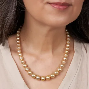 8.1-10.9 mm AA /AAA Golden South Sea Round Pearl Necklace