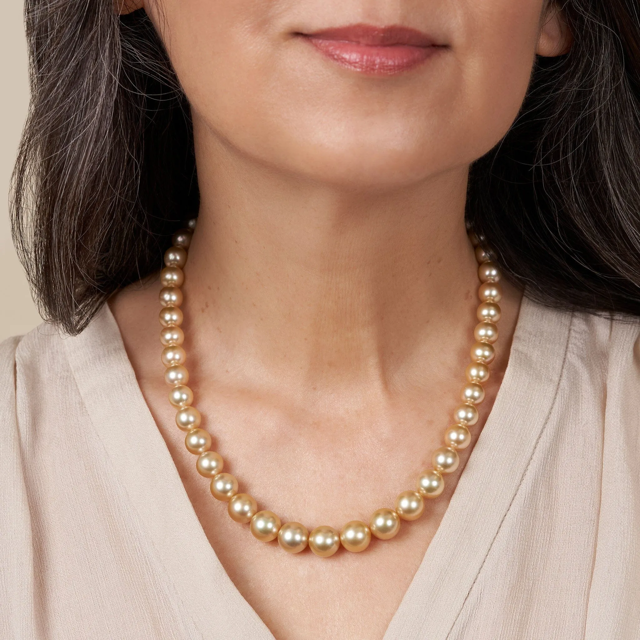 8.1-10.9 mm AA /AAA Golden South Sea Round Pearl Necklace