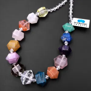 AAA Faceted Double Terminated Natural Gemstone Beads Apatite Quartz Lepidolite Amethyst Amazonite Lapis Moonstone 15" Strand