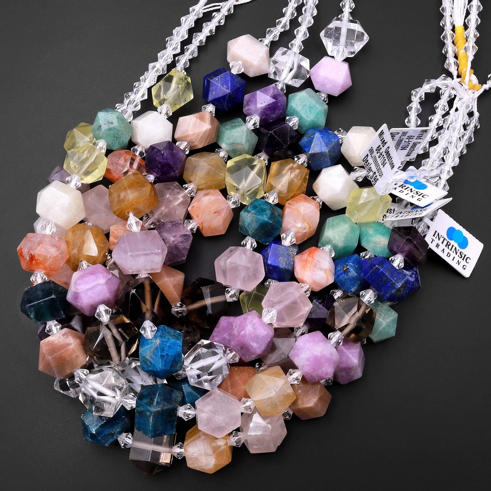 AAA Faceted Double Terminated Natural Gemstone Beads Apatite Quartz Lepidolite Amethyst Amazonite Lapis Moonstone 15" Strand