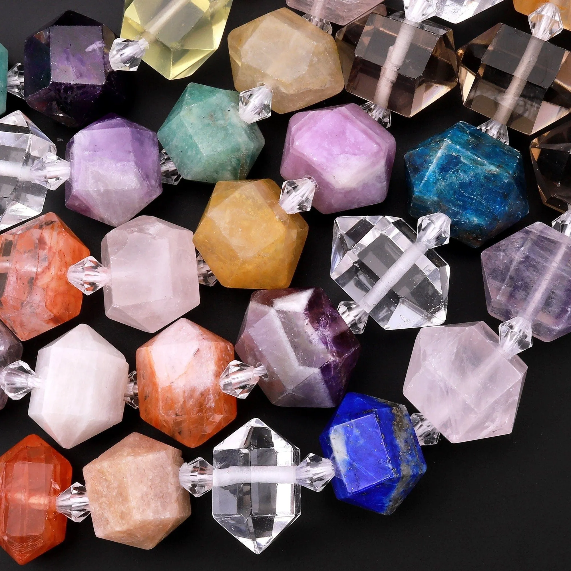AAA Faceted Double Terminated Natural Gemstone Beads Apatite Quartz Lepidolite Amethyst Amazonite Lapis Moonstone 15" Strand