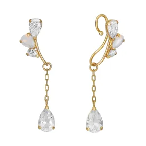 [Airy Clip-On Earrings] White Topaz Wing 2Way Earrings (10K Yellow Gold)