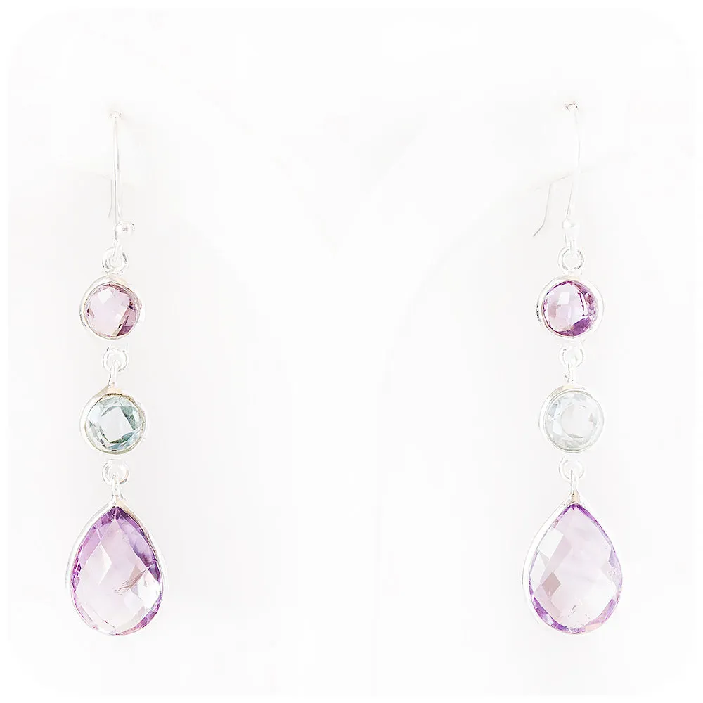 Amethyst and Blue Topaz Drop Earrings