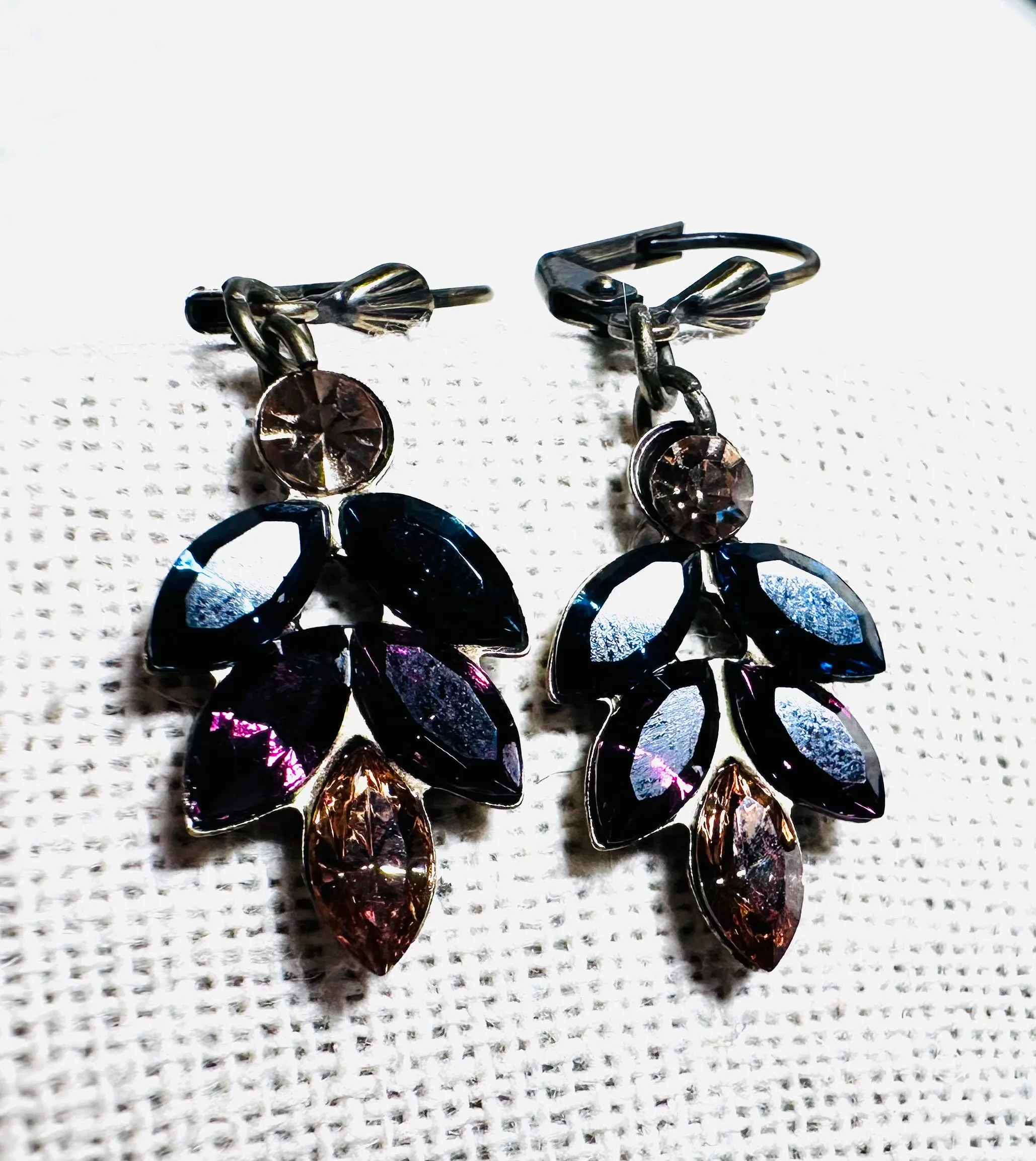 Antique Brass Crystal Dangle Earrings