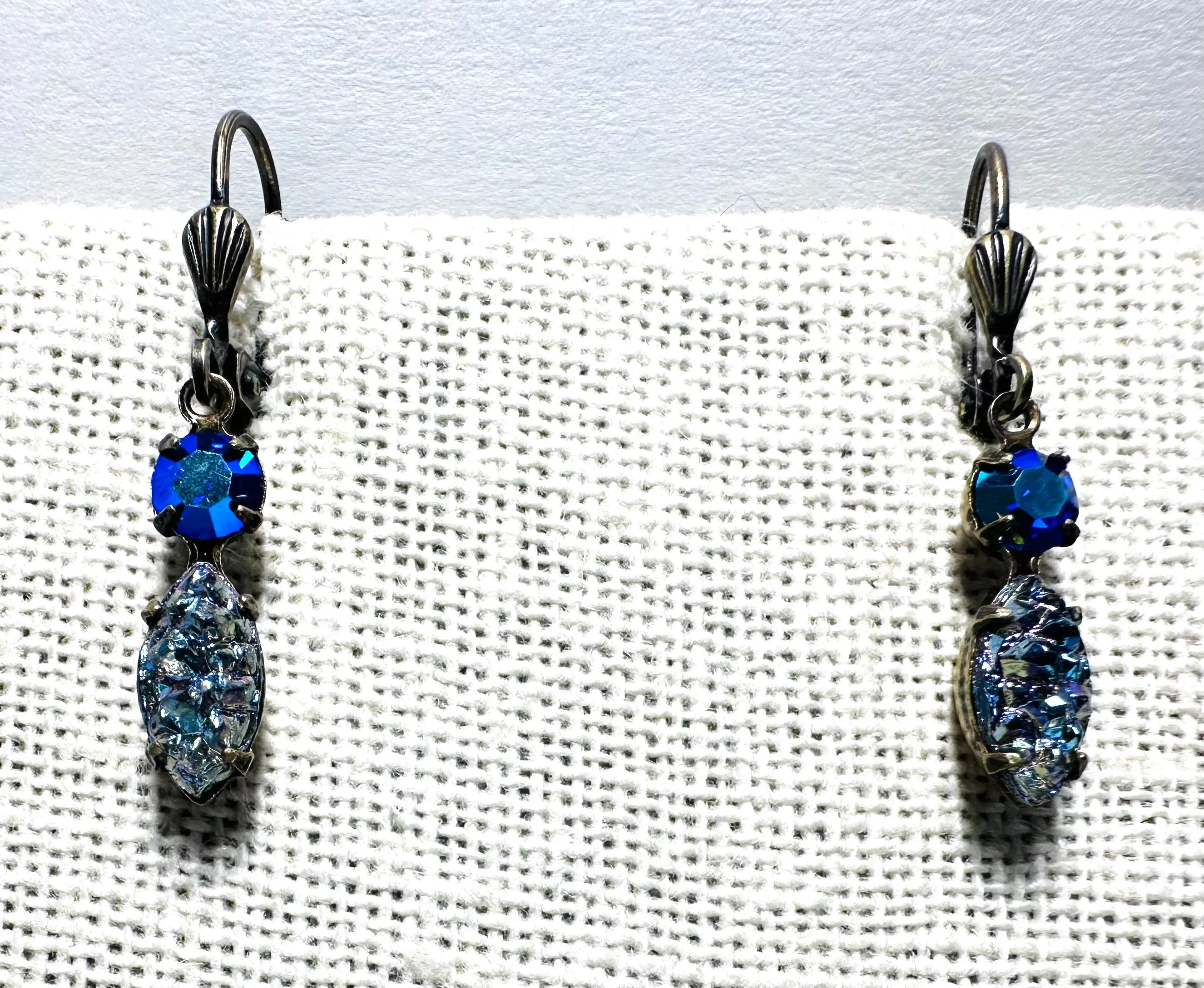 Antique Brass Crystal Dangle Earrings