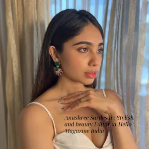 Anushree Sardesai, Stylist and Beauty Editor at Hello Magazine, in Modarta Statement Earrings