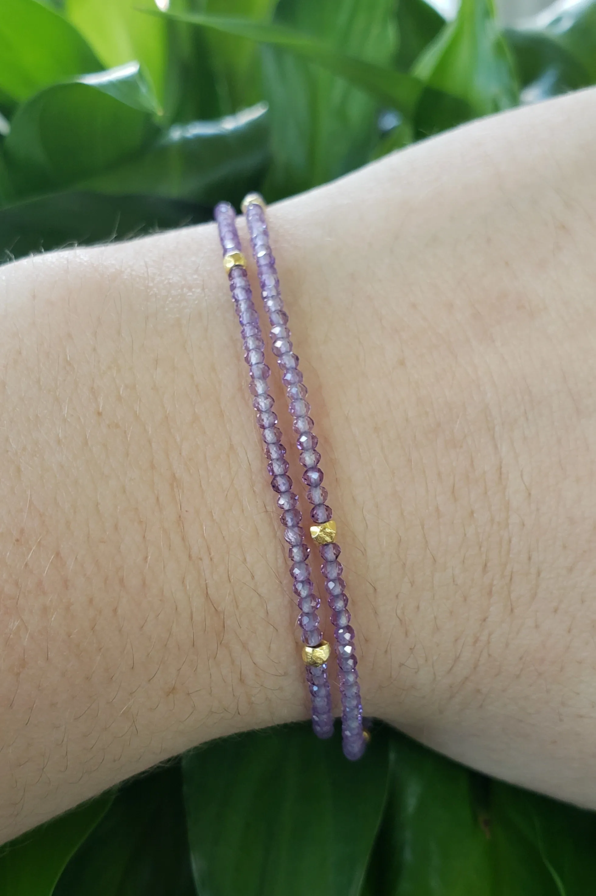AVF Gold Filled Amethyst Double Strand Beaded Bracelet (SI3675)