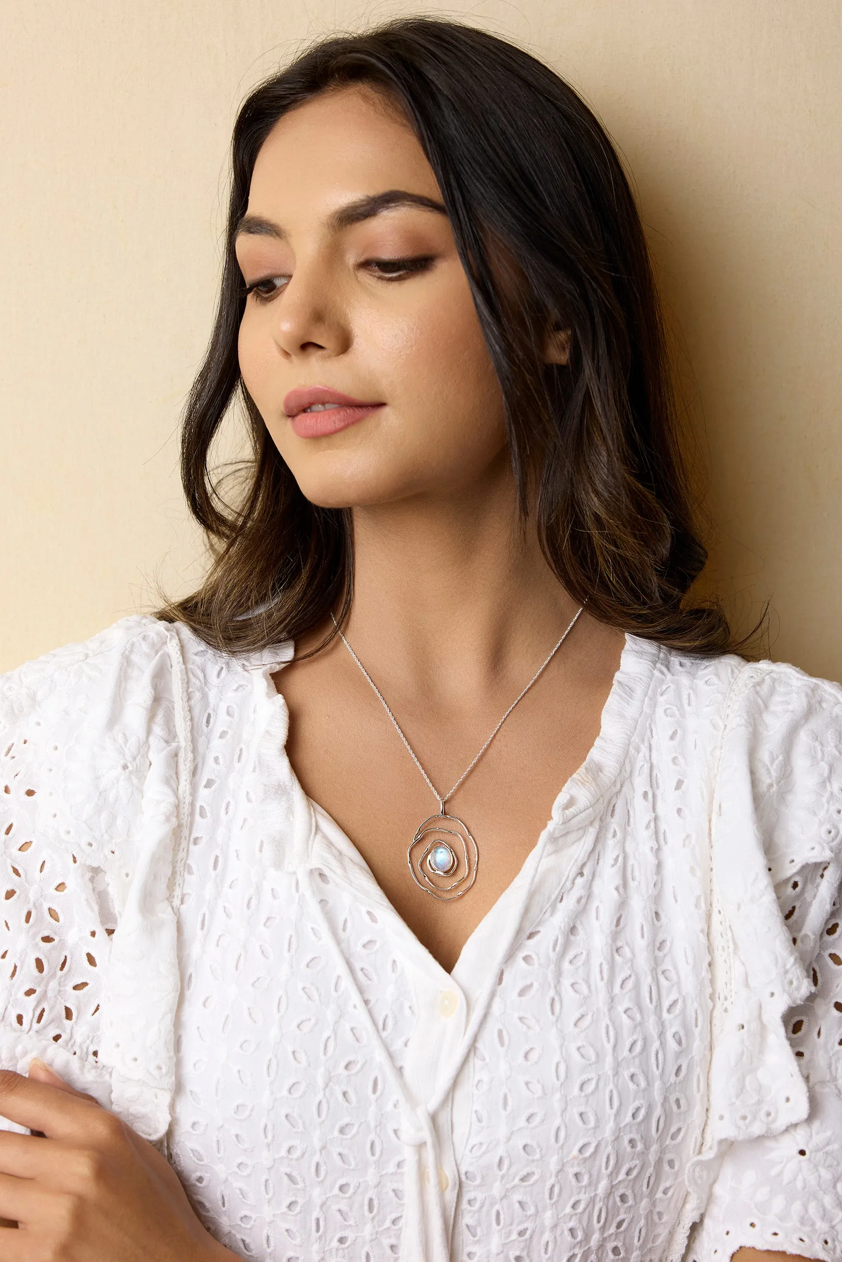 Banyan Spiral Necklace with Rainbow Moonstone
