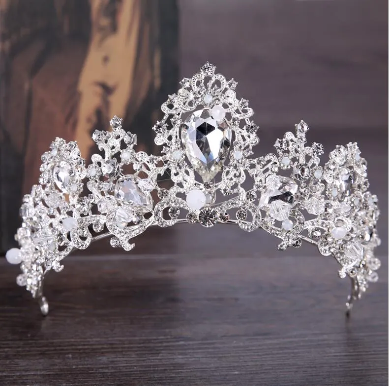 Baroque Luxury Crystal AB Bridal Crown Tiara Light Gold Color Diadem Tiaras Bride Wedding Hair Accessories
