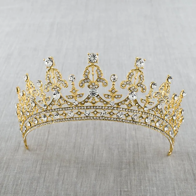 Baroque Luxury Crystal AB Bridal Crown Tiara Light Gold Color Diadem Tiaras Bride Wedding Hair Accessories