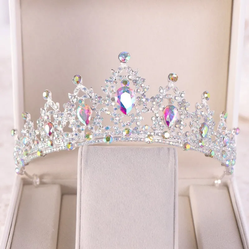 Baroque Luxury Crystal AB Bridal Crown Tiara Light Gold Color Diadem Tiaras Bride Wedding Hair Accessories