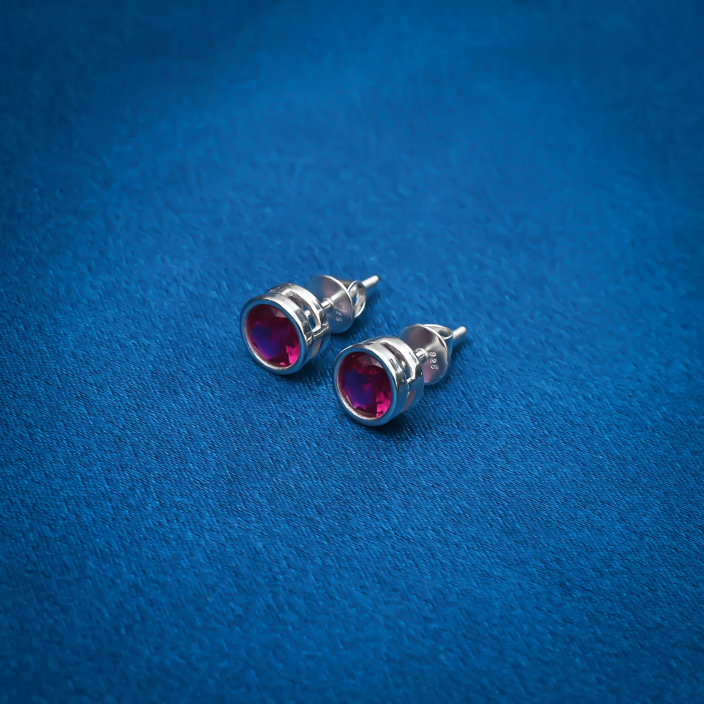 Beautiful Round Pink Stone Silver Earrings