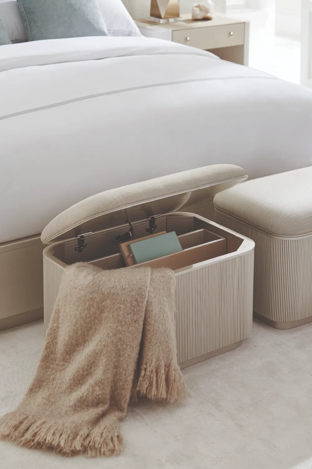 Beige Fluted Storage Ottoman | Caracole For The Love Of