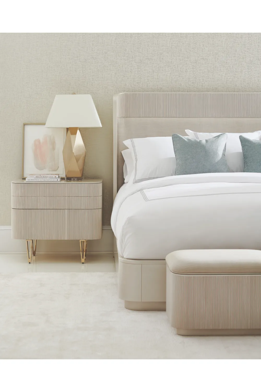 Beige Fluted Storage Ottoman | Caracole For The Love Of