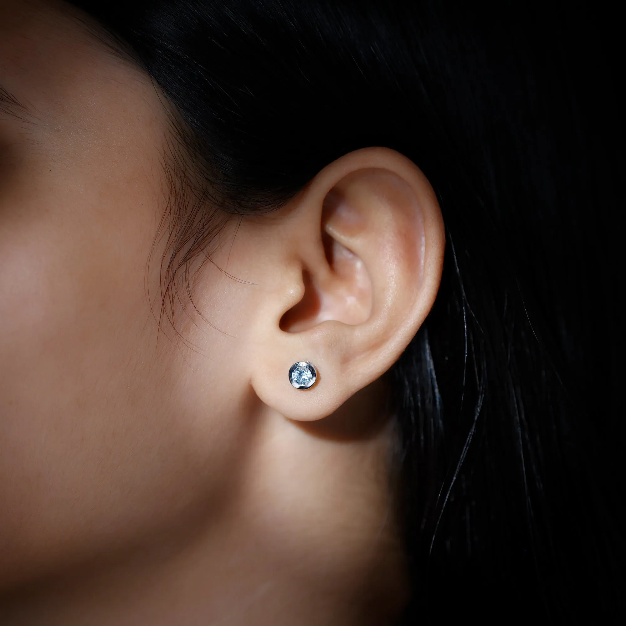 Bezel Set Sky Blue Topaz Solitaire Stud Earrings