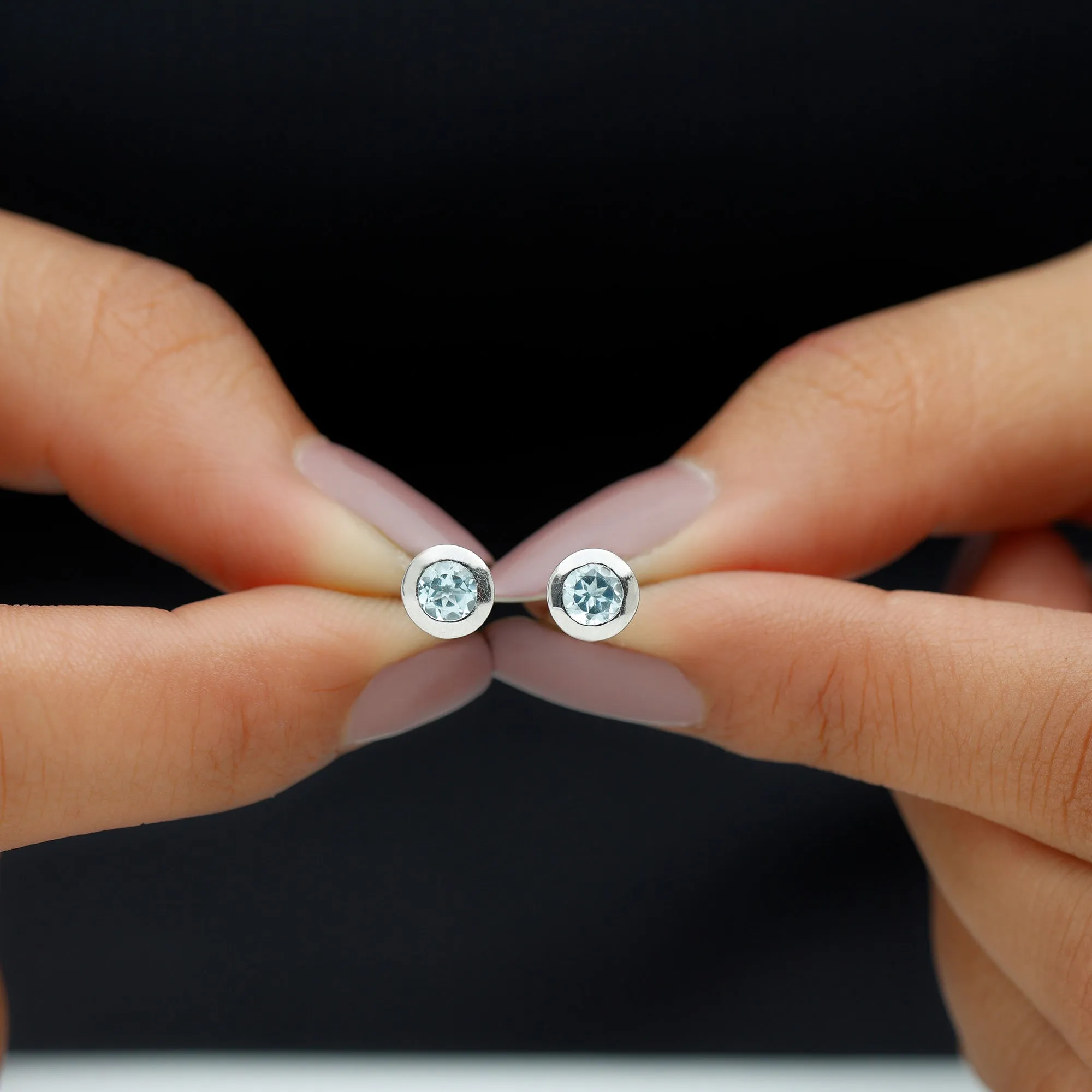 Bezel Set Sky Blue Topaz Solitaire Stud Earrings